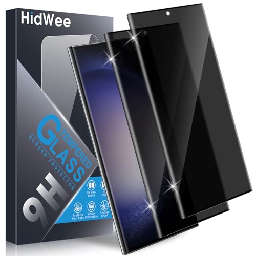HidWee Privacy Screen Protector for Samsung Galaxy S23 Ultra 5G, 2 Pieces 3D Tempered Glass Anti-Spy 9H Hardness, Bubble-Free Anti-Spy Tempered Glass Friendly for Case