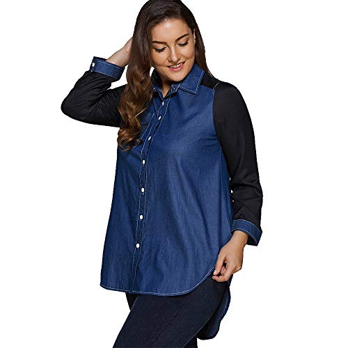 Keliay Bargain Women Casual Stitching Plus Size Top T Shirt Ladies Loose Long Sleeve Top Blouse