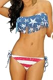Indrah Women' Padded Uk Navy Flag Fringe Tassel Swimsuits