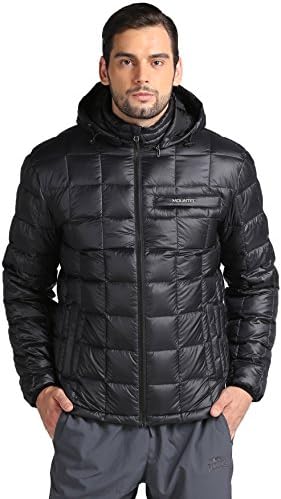 MOUNTEC Outdoors Men's 3.0 Premium Goose Down Insulated Hooded Jacket - Warm Water Resistant Windstop Removable / Detachable Hood (X-Large, Shadow Black)