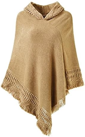 Ladies Hooded Cape with Fringed Hem, Crochet Poncho Shawl Wrap Scarf Knitting Patterns for Women