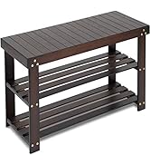 Bamboo Shoe Rack Bench, 3-Tier Sturdy Shoe Organizer, Storage Shoe Shelf, Holds up to 220 LBS for...