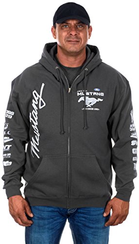 Men's Ford Mustang Collage Zip Up Hoodie in Charcoal (Large, CLG2-charcaol Gray)