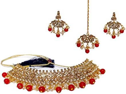 Jewel India Traditional Ethnic Wedding Collection Gold Plated Bollywood Pearl Kundan Choker Necklace Set