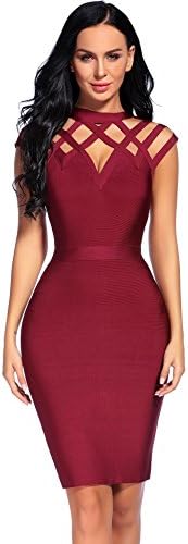 Women's Hollow Out Bandage Party Dress Sleeveless High Neck Bodycon Dresses Club