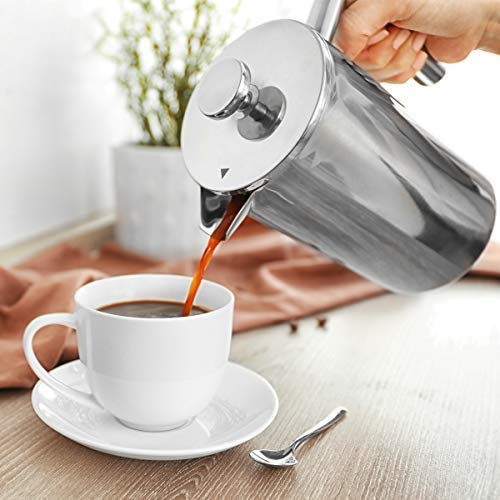 French Press Coffee Maker Double-Wall 18/8 Stainless Steel Coffee and Tea Maker, Bonus Stainless Steel Screen and Coffee Powder Spoon, 34OZ - Thumbnail 7