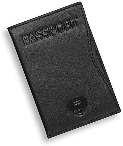 Alban Slim Leather Passport Holder and Boarding Pass Pocket Travel Documents RFID Identity Theft Protection - Black