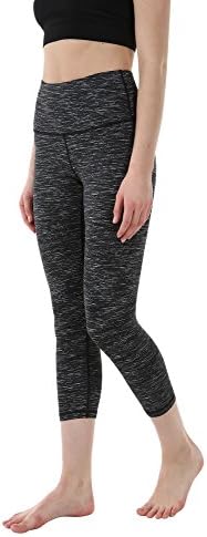 THEOUTOF Women’s Power Yoga Pants – High Waist Tummy Capri WHC8217 Space Dye Charcoal Medium – Control Shapewear with Streamlined Design Leggings Dance Studio School