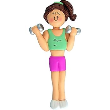 Calliope Designs Weightlifter Personalized Christmas Ornament - Female - Brown Hair - Handpainted Resin - 4.5
