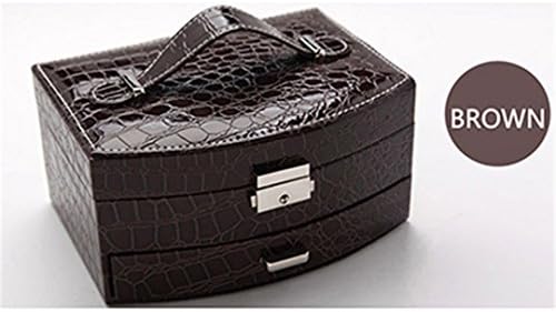 MHSTYJT Crocodile Grain Double Layers Pu Leather Jewelry Storage Box Organizer