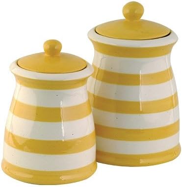 Amazon Com Yellow White Striped Ceramic Canister Set 3