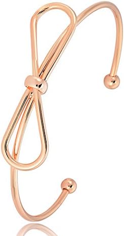 SJ SHI JUN Women Female Fashion Bow Tie Knot Copper Open Cuff Bangle (rose gold)