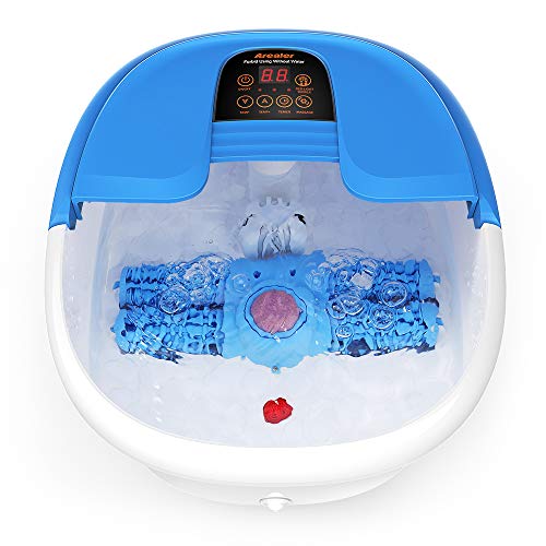 Foot Spa/Bath Massager with Bubbles and Lights, Arealer Foot Bath Massager with Automatic Massaging Rollers, Relieve Foot Pressure with 6 in 1 Function