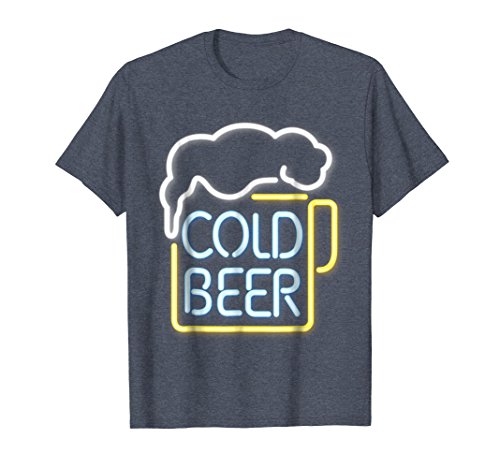 Mens Funny Drinking Shirts Unisex Neon Sign Cool Cold Beer TShirt 2XL Heather Blue