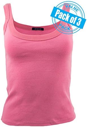 Sexy Basics Womens Juniors 3 Pack Cotton Cami Rib Tank Top (XL ( 12-16), 3 PACK- ROSE PINK)