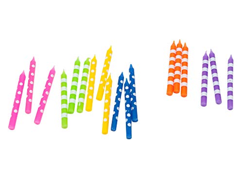 Jacent Fun Polka Dot and Striped Multicolored Birthday Candles, 18 Count per Pack - 1 Pack