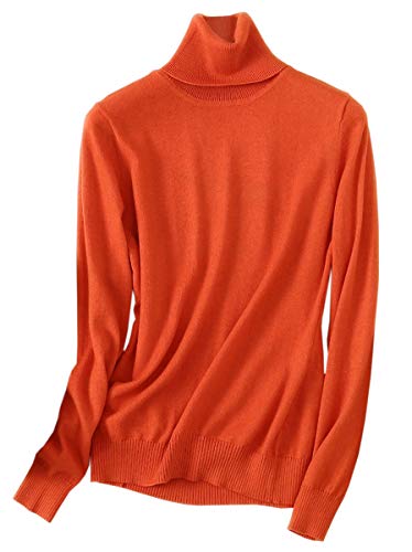 Women's Turtleneck Long Sleeves Slim Fit Lightweight Cashmere Pullover Sweater, Orange, US M(8)/Tag L