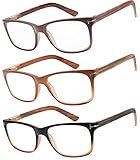 Reading Glasses 3 Pack Great Value Quality Readers Fashion Wood-Look Men and Women Unisex Glasses for Reading +1.5