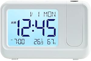 180 Degree Rotating Projection Clock | Multifunctional LCD Alarm with Touch Control | Displays, Date, Day, and Humidity | Bla