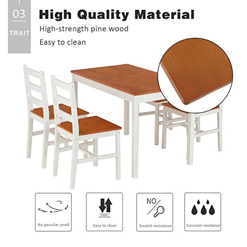 Mecor 5 Piece Wood Dining Table Set, Kitchen Table w/ 4 Chairs for Home