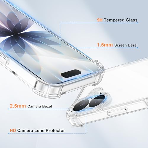 ORETECH 4 in 1 Case for iPhone 17 (6.3 Inches) with [2 Tempered Glass and 1 Camera Glass] Shockproof Slim Hard PC Case with Transparent TPU Bumper