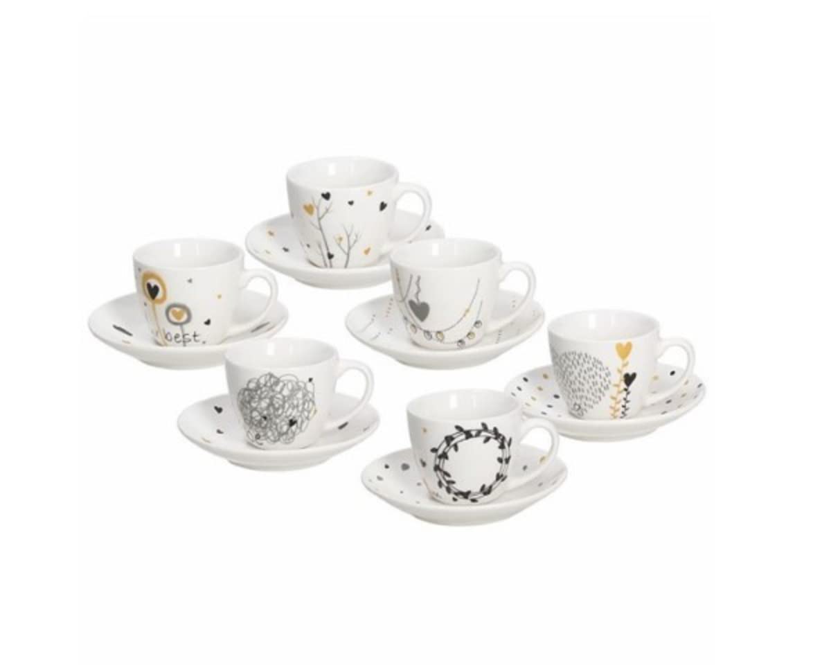 Tognana IR685345563 Set of 6 Coffee Cups with Plate, Porcelain