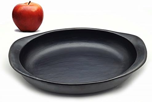 Black Clay Baking Dish and Serving Platter (12.5 inches) Medium, Handmade La-Chamba Colombia, Toxin and Contaminant Free, for Home or Restaurant - Vegan Pottery