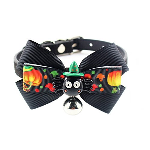 Stock Show Pet Necklace Collar Charm, 1Pc Halloween Leather Pumpkin Lamp Bowknot Collar with Bell Outfits Accessories for Small Medium Dogs/Cats