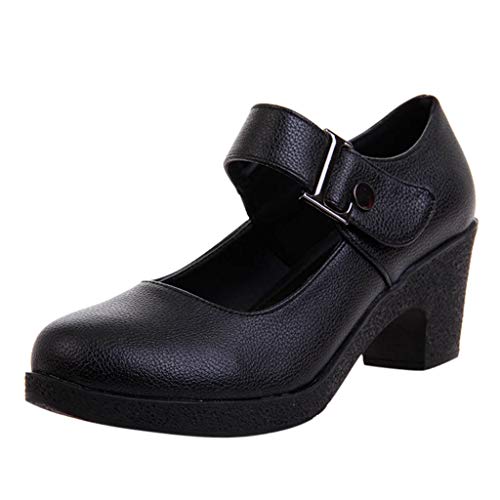 Womens Buckle Strap Dance Leather Shoes - Rumba Waltz Prom Latin Tango Ballroom Party Block Heel PU Dance-Shoes (Black, US:7) - Thumbnail 6