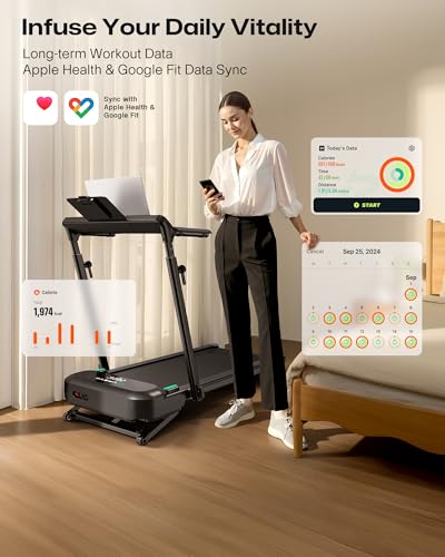 UREVO Foldimix 5L Treadmills for Home, Dual Brushless Motorized 3.0HP ，9% Auto Incline Walking Pad with Adjustable Handle Bar, Multi-Functional, 14-Point Shock Absorption, Standing Desk Treadmill