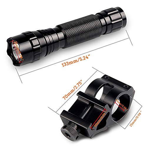 Tactical Flashlight 1200Lumens Zoomable Super Bright LED Rail Light Waterproof with Rechargeable Battery, Pressure Switch, Picatinny Offset Mount for Hunting Camping Outdoors