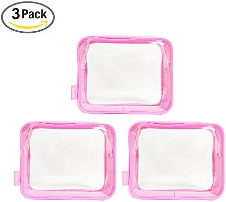 3 Pack TSA Compliant Clear PVC Quart Bag for Travel and Organizing (Pink)