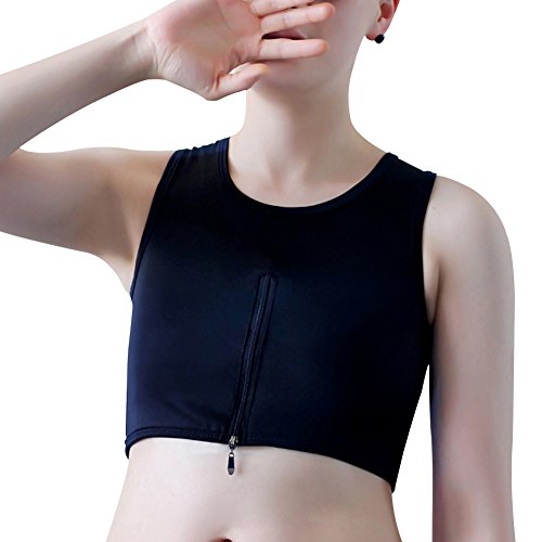 Vinaka Plus Size Zip Up Super Flat Chest Binder Lesbian Tomboy (XL, Black)