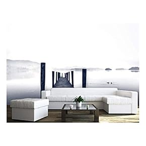 Large Wall Mural - Landscape of a Wood Jetty and Calm Lake | Self-Adhesive Vinyl Wallpaper/Removable Modern Wall Decor - 66x96 inches