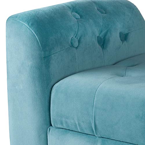 HomePop Velvet Tufted Storage Bench Settee with Hinged Lid, Deep Navy