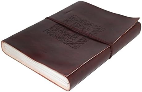 LEATHER JOURNAL Writing Notebook - Antique Handmade Leather Bound Daily Notepad For Men &amp; Women Unlined Paper Medium 9 x 7 Inches