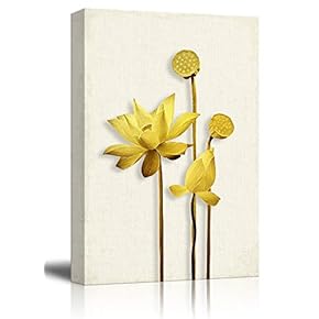 Canvas Wall Art - 3D Effect Gold Lotus Pods and Flowers - Giclee Print Gallery Wrap Modern Home Art Ready to Hang - 12x18 inches
