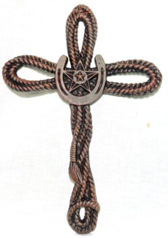 Western Rope Horseshoe and Star Cast Iron Cross Rustic Southwest Texas 13.5 Tall