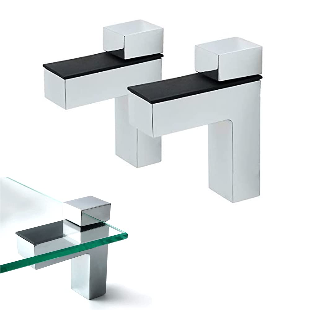 2 Pcs Adjustable Wood/Glass Floating Shelf Brackets Wall Mount (Polished Chrome)