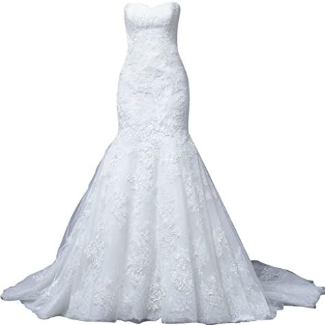 Rachel Weisz Women' Lace Sweetheart Mermaid Sweep Train Bridal Wedding Dresses Bride Evening Formal Ball Gown White US4