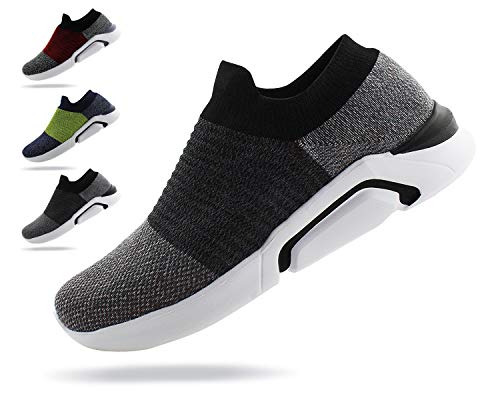 Jabasic Mens Ultra-Sock Knit Running Sneaker Breathable Athletic Slip On Walking Shoes