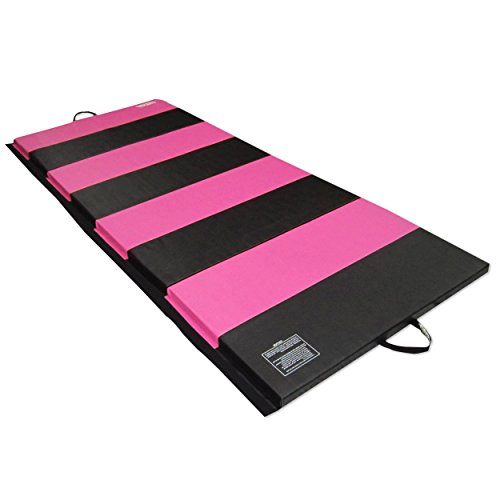 Gymnastics Mat for kids, 4'x10'x2" Gymnastics Tumbling Exercise Mat High Density EPE Foam Core Folding Gym Mats, Pink/Black Stripe