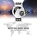 Men's Unique Analog Watch, Luxury Fashion Dress Quartz Wrist Watches with Comfortable Leather Band Large Face Dual Dial Cool Design Two Time Zone Silver