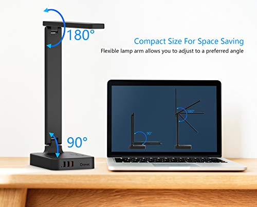 Drevet LED Desk Table Lamp with 3 USB Charging Port and 2 AC Power Outlet, 3 Color Model, 3 Level Brightness, Touch Dimmer Control,1h Timer, Memory Function,Eye-Caring Office Foldable Lamp,Night Light - Thumbnail 5
