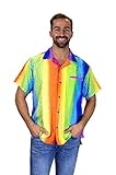 V.H.O Funky Hawaiian Shirt For Men Short Sleeve Front-Pocket Rainbow Vertical, Multicoloured