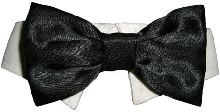 Black Satin Bow Tie Dog Collar (PBTB) (XXL- Neck 15-18 inches) by Pooch Outfitters