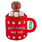Christmas Masters 4 Foot Inflatable Hot Cocoa Mug Cup with Smiling Gingerbread Man Cookie and Marshmallows LED Lights Indoor Outdoor Yard Lawn Decoration - Cute Fun Xmas Holiday Blow Up Party Display