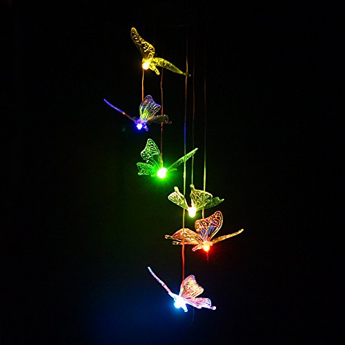 Clear Animal Solar Operated Mobile Wind Spinner Color Changing Wind Chime Light (Butterfly)