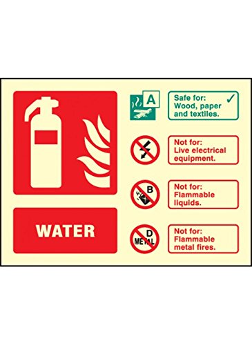 Caledonia Signs 31237E "Water Extinguisher Identification" Sign, Photo luminescent Rigid, 200 mm x 150 mm