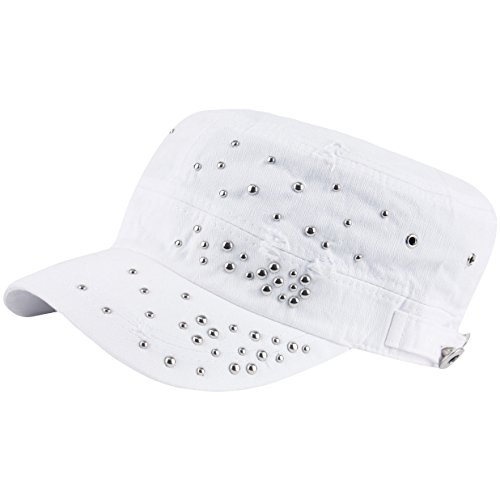 RaOn A213 Ripped Round Dome Studs Rivet Spike Spots Army Cap Golf Club Cadet Military (White)